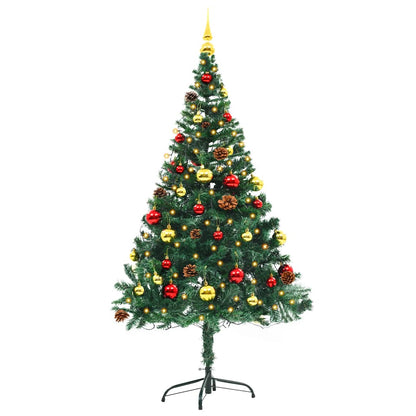 vidaXL Artificial Pre-lit Christmas Tree with Baubles Green 150 cm - 150 x 80 cm