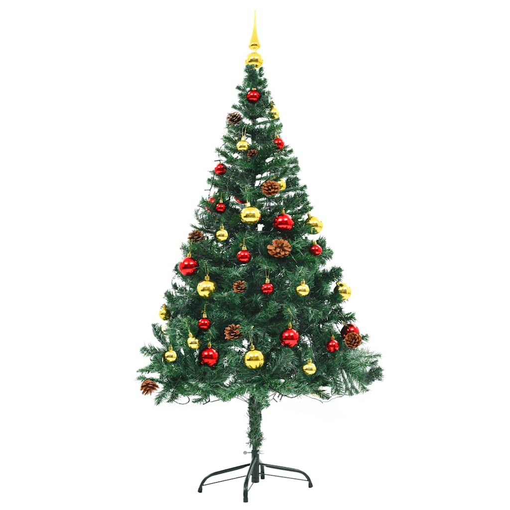vidaXL Artificial Pre-lit Christmas Tree with Baubles Green 150 cm - 150 x 80 cm