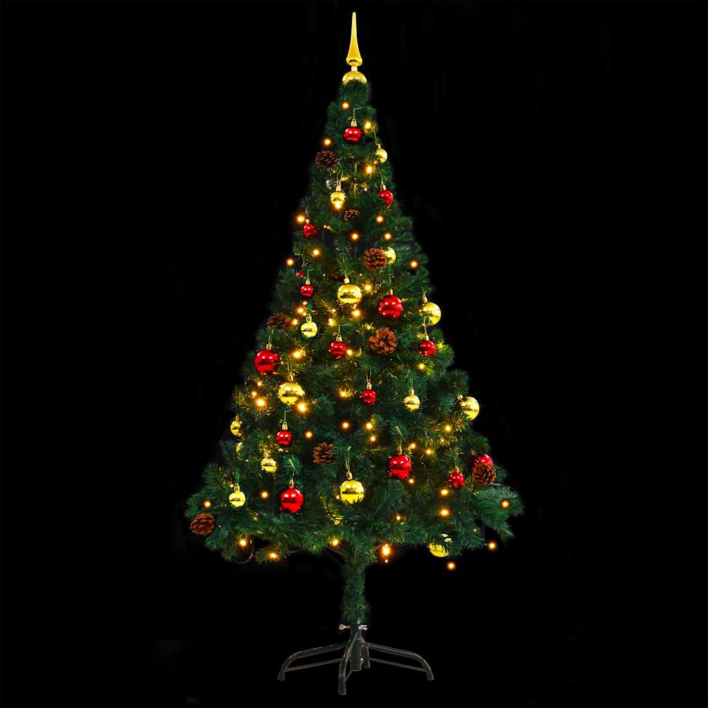 vidaXL Artificial Pre-lit Christmas Tree with Baubles Green 150 cm - 150 x 80 cm