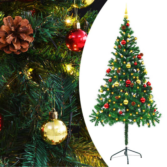 vidaXL Artificial Pre-lit Christmas Tree with Baubles Green 180 cm - 180 x 90 cm