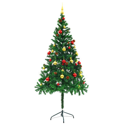 vidaXL Artificial Pre-lit Christmas Tree with Baubles Green 180 cm - 180 x 90 cm
