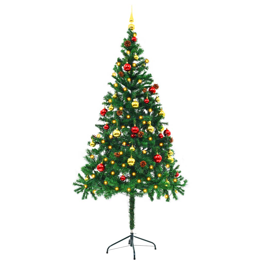 vidaXL Artificial Pre-lit Christmas Tree with Baubles Green 180 cm - 180 x 90 cm
