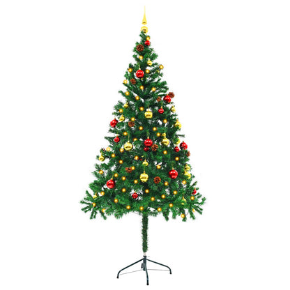 vidaXL Artificial Pre-lit Christmas Tree with Baubles Green 180 cm - 180 x 90 cm
