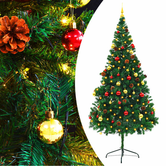 vidaXL Artificial Pre-lit Christmas Tree with Baubles Green 210 cm - 210 x 110 cm