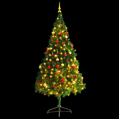 vidaXL Artificial Pre-lit Christmas Tree with Baubles Green 210 cm - 210 x 110 cm