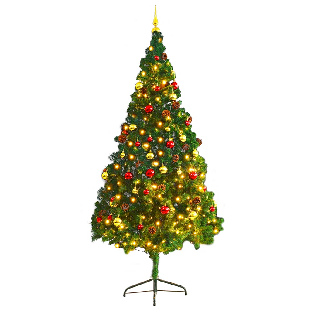 vidaXL Artificial Pre-lit Christmas Tree with Baubles Green 210 cm - 210 x 110 cm