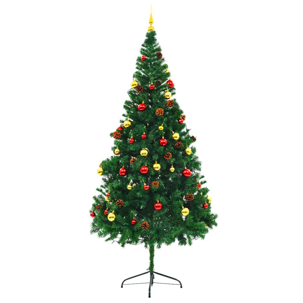 vidaXL Artificial Pre-lit Christmas Tree with Baubles Green 210 cm - 210 x 110 cm