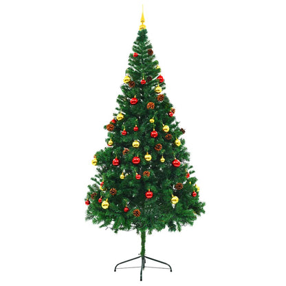 vidaXL Artificial Pre-lit Christmas Tree with Baubles Green 210 cm - 210 x 110 cm