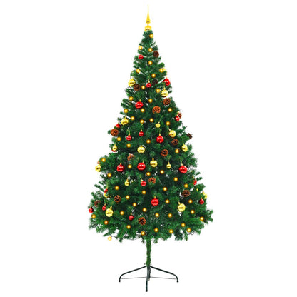 vidaXL Artificial Pre-lit Christmas Tree with Baubles Green 210 cm - 210 x 110 cm
