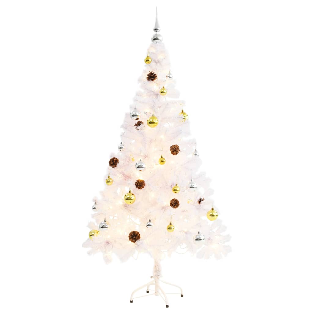 vidaXL Artificial Pre-lit Christmas Tree with Baubles White 150 cm - 150 x 80 cm