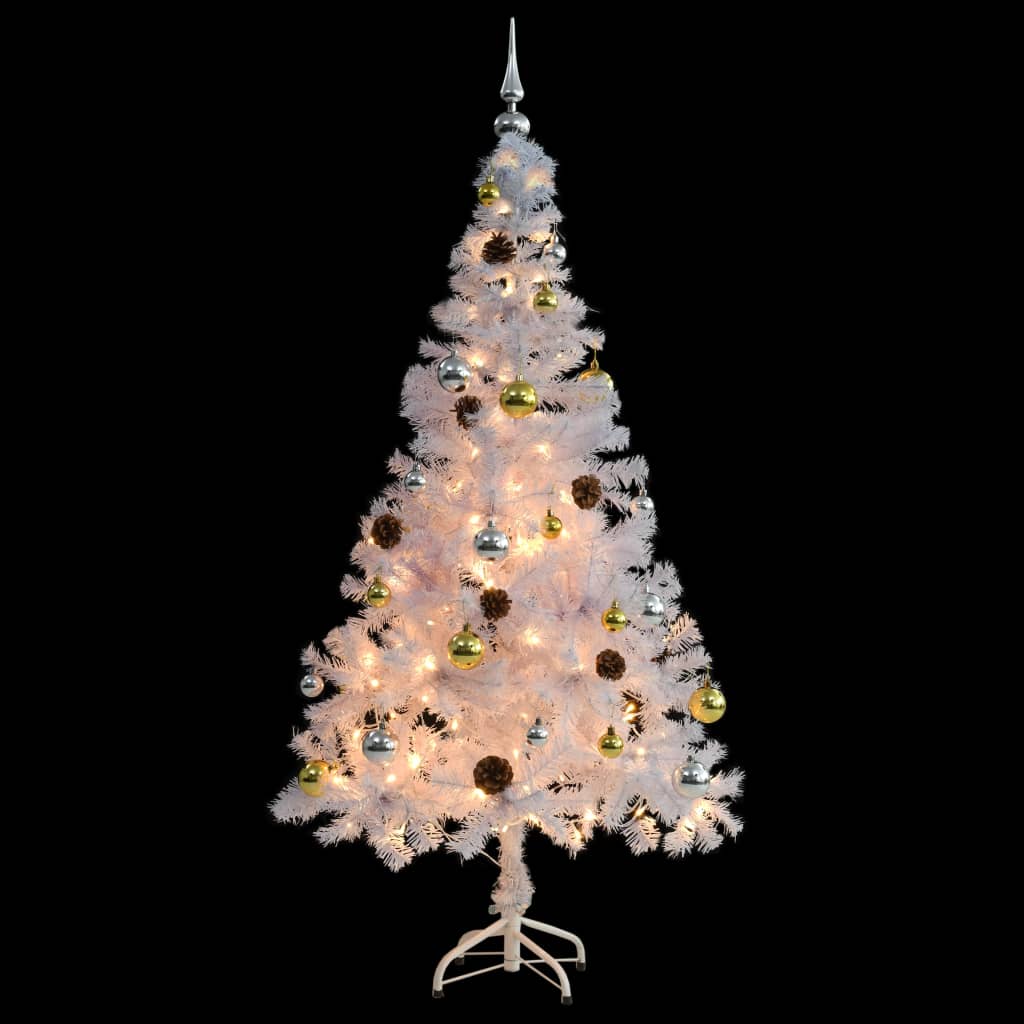 vidaXL Artificial Pre-lit Christmas Tree with Baubles White 150 cm - 150 x 80 cm