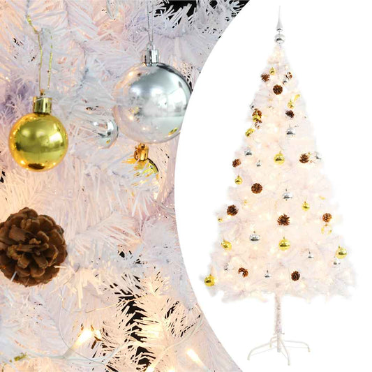 vidaXL Artificial Pre-lit Christmas Tree with Baubles White 180 cm - 180 x 90 cm