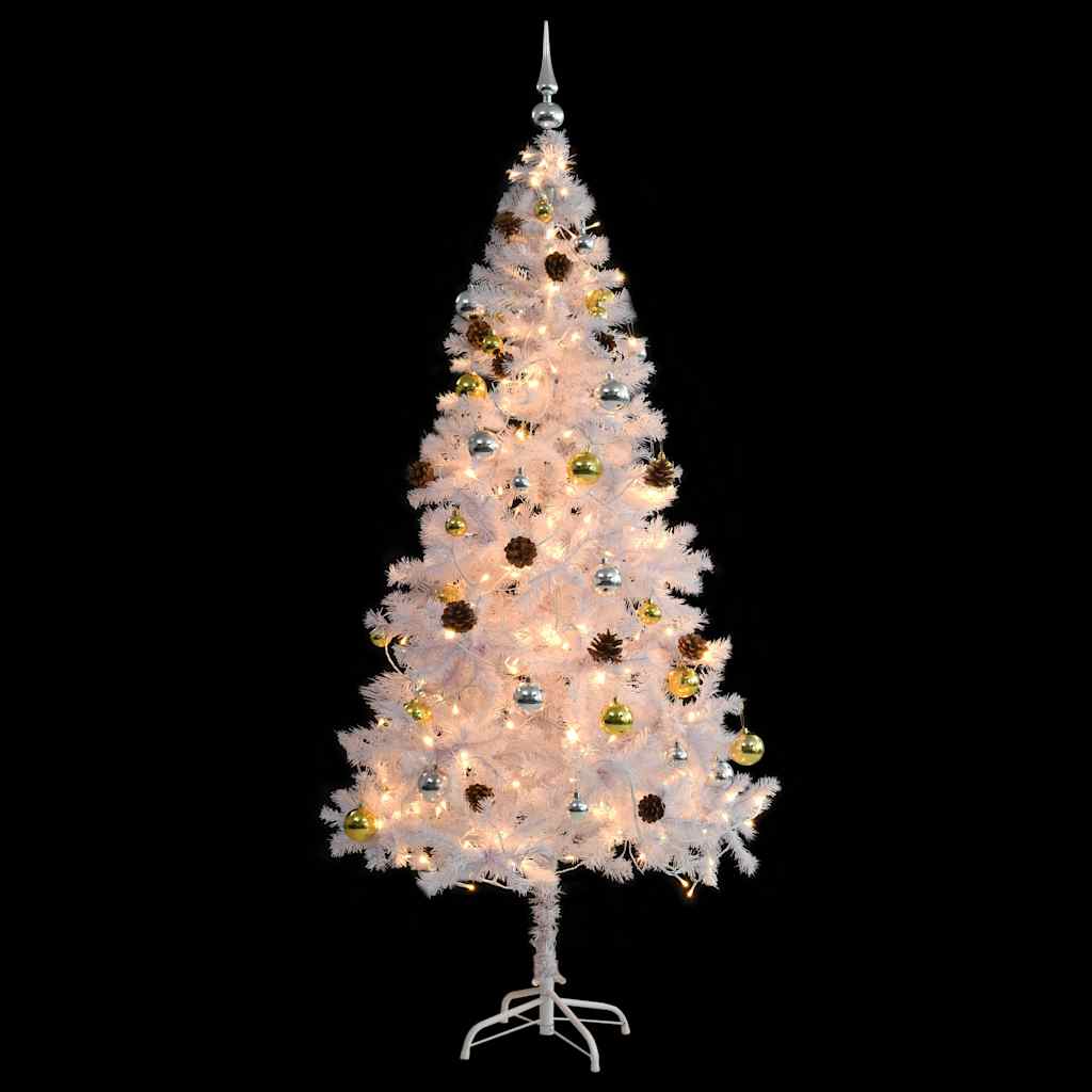 vidaXL Artificial Pre-lit Christmas Tree with Baubles White 180 cm - 180 x 90 cm