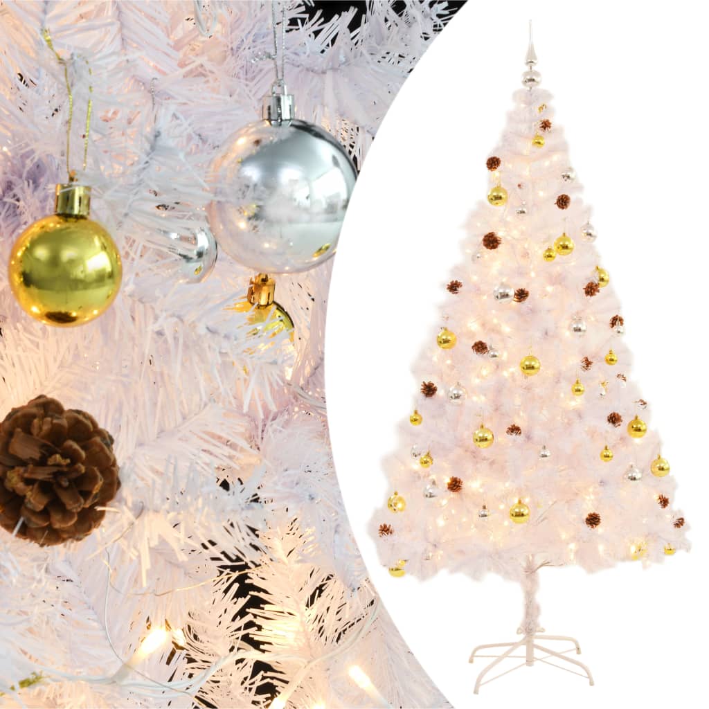 vidaXL Artificial Pre-lit Christmas Tree with Baubles White 210 cm - 210 x 110 cm