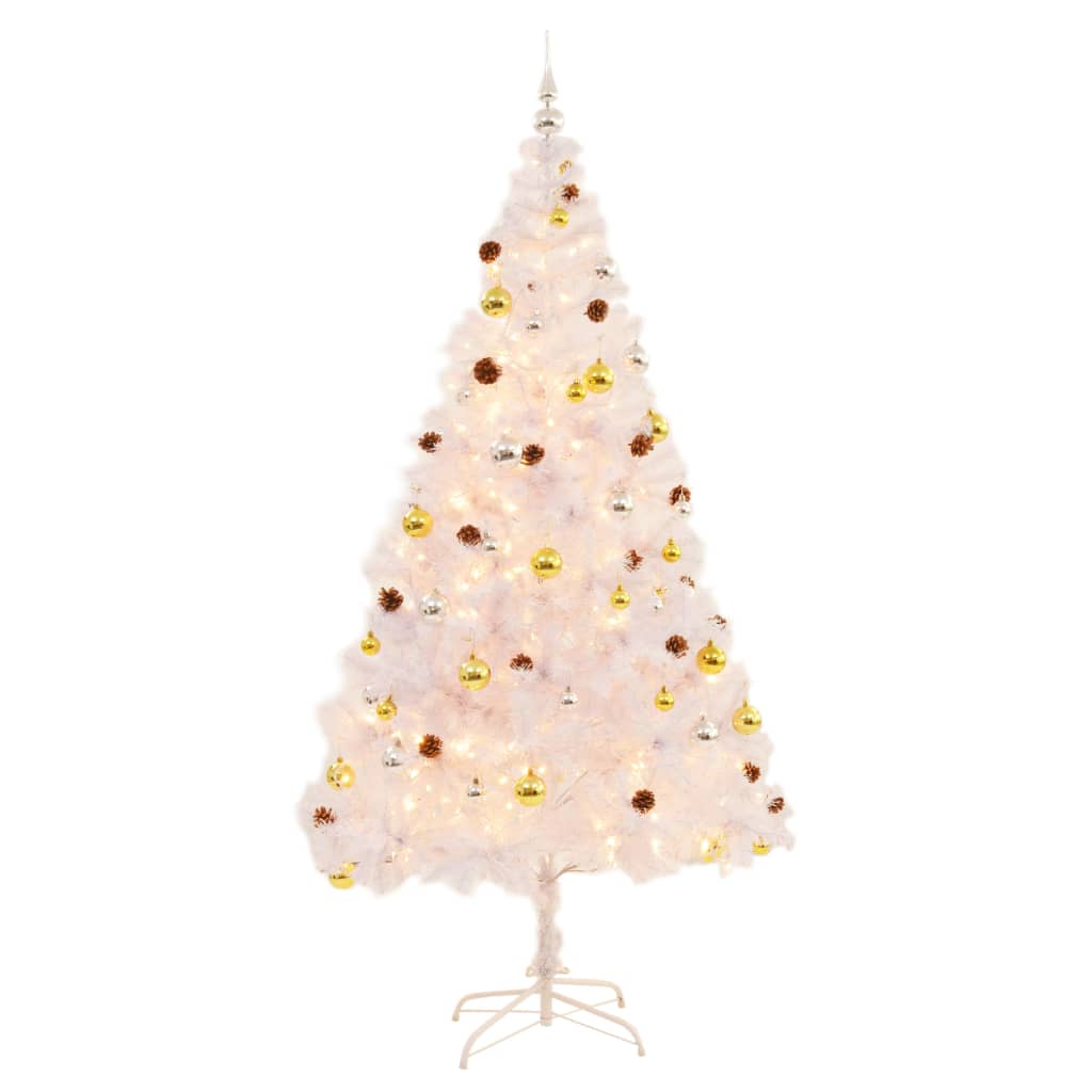 vidaXL Artificial Pre-lit Christmas Tree with Baubles White 210 cm - 210 x 110 cm