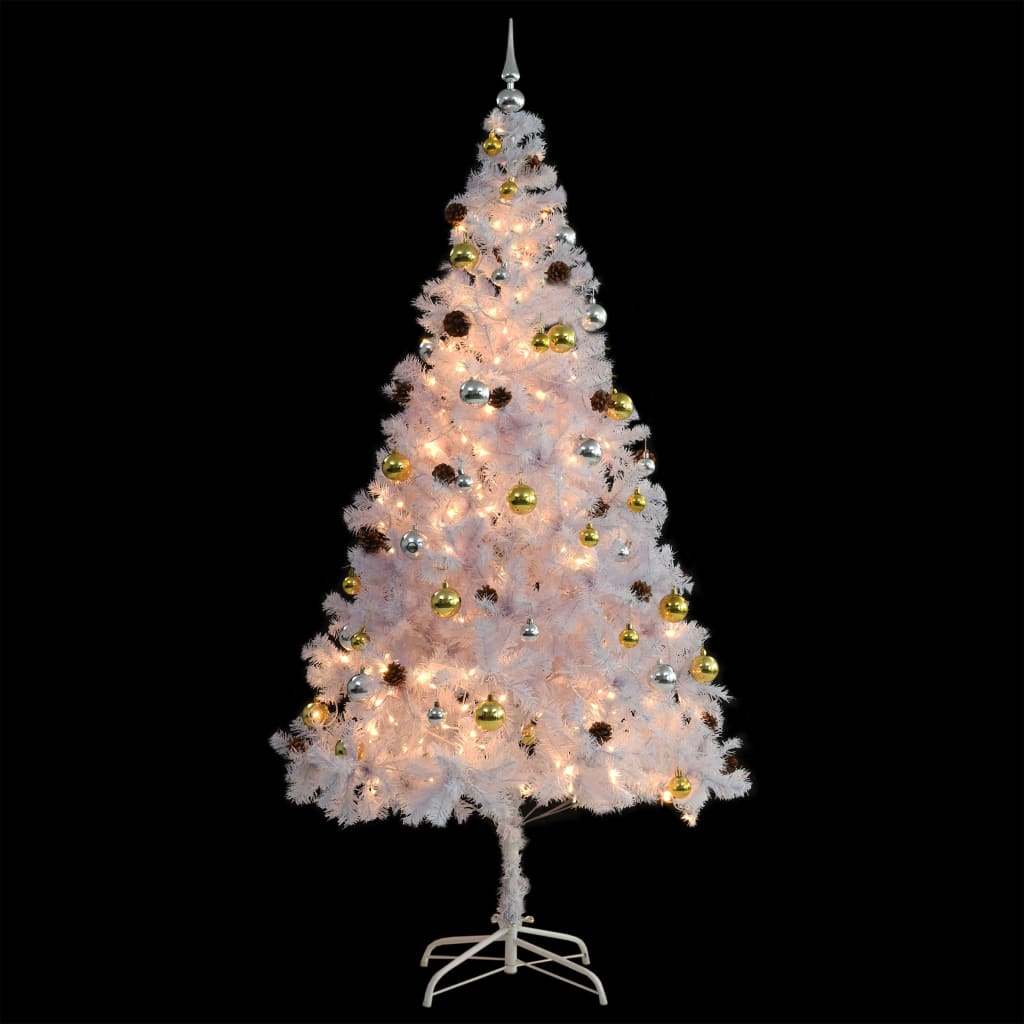 vidaXL Artificial Pre-lit Christmas Tree with Baubles White 210 cm - 210 x 110 cm