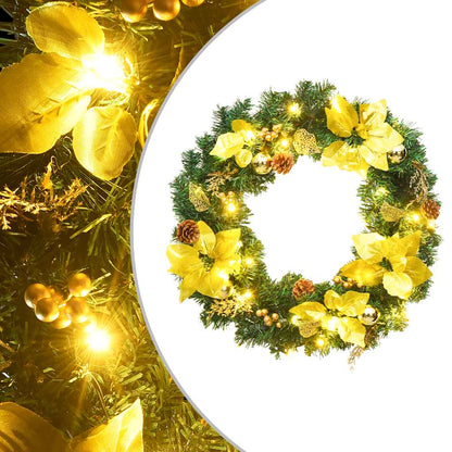 vidaXL Christmas Wreath with LED Lights Green 60 cm PVC - green & gold - 44292