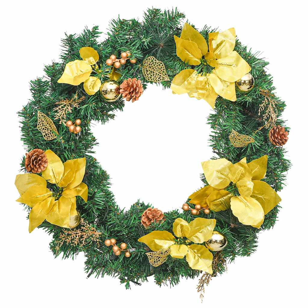 vidaXL Christmas Wreath with LED Lights Green 60 cm PVC - green & gold - 44292