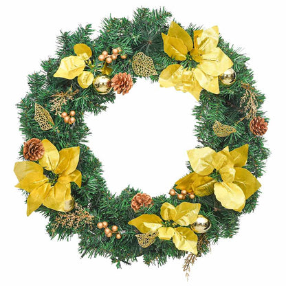 vidaXL Christmas Wreath with LED Lights Green 60 cm PVC - green & gold - 44292