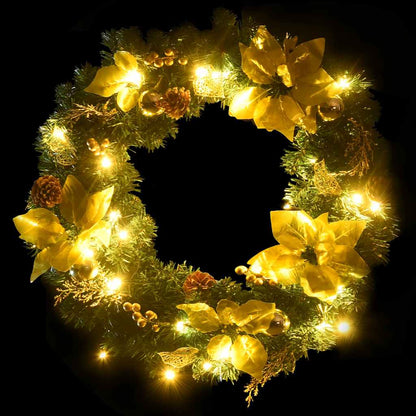vidaXL Christmas Wreath with LED Lights Green 60 cm PVC - green & gold - 44292