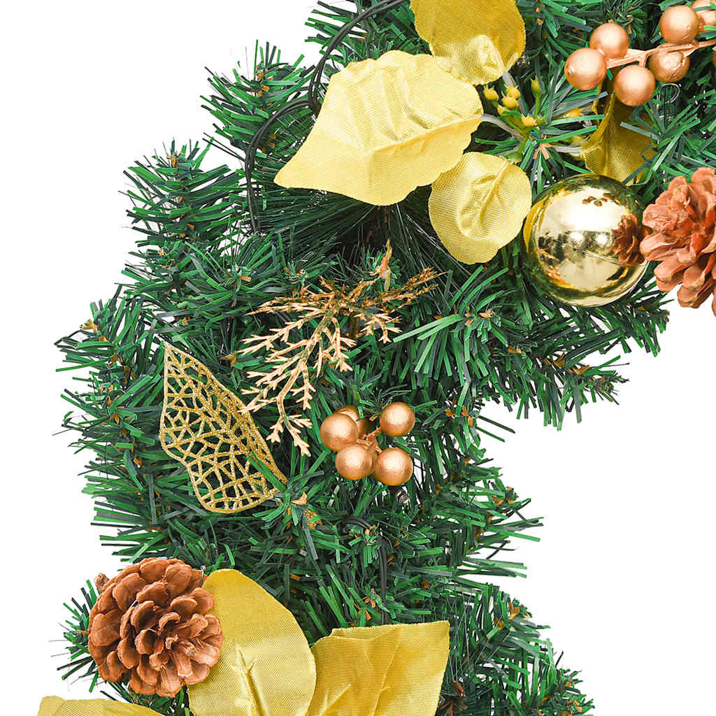 vidaXL Christmas Wreath with LED Lights Green 60 cm PVC - green & gold - 44292
