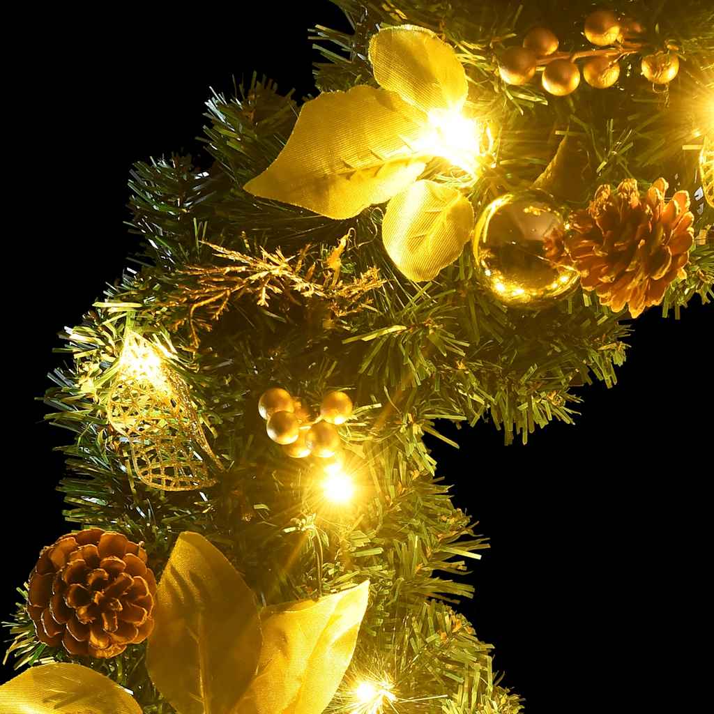 vidaXL Christmas Wreath with LED Lights Green 60 cm PVC - green & gold - 44292