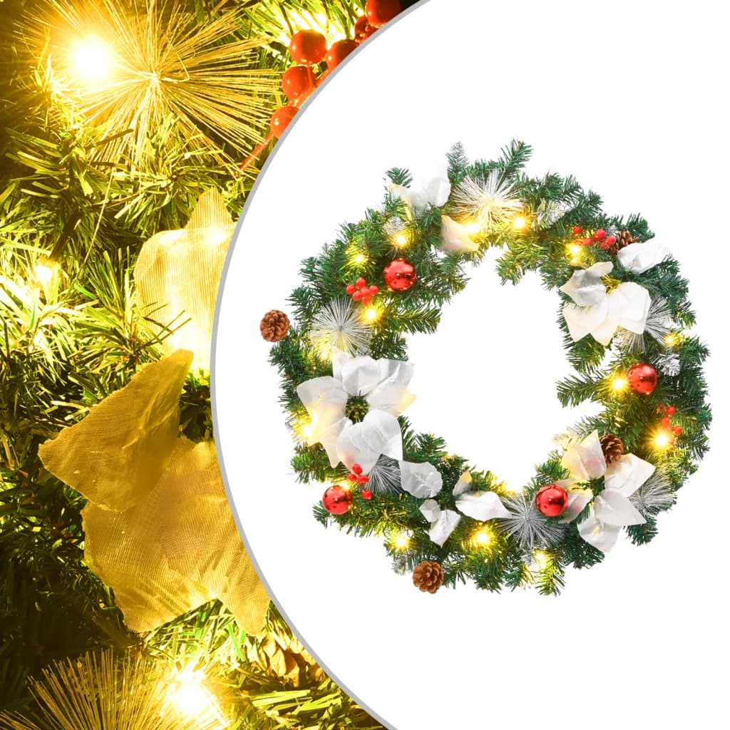 vidaXL Christmas Wreath with LED Lights Green 60 cm PVC - Green & white