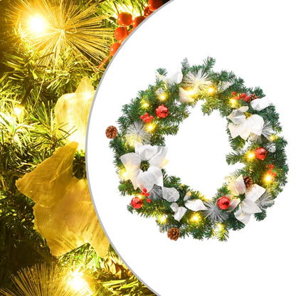 vidaXL Christmas Wreath with LED Lights Green 60 cm PVC - Green & white