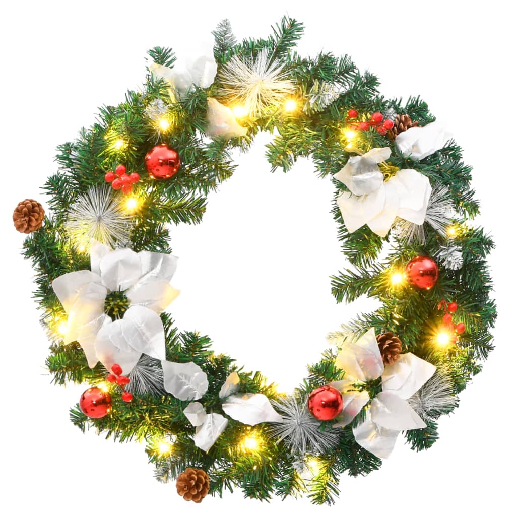 vidaXL Christmas Wreath with LED Lights Green 60 cm PVC - Green & white