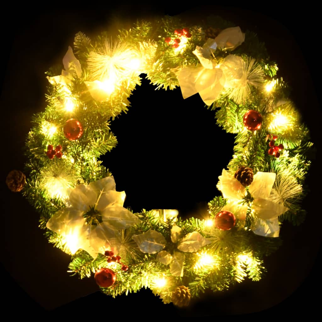 vidaXL Christmas Wreath with LED Lights Green 60 cm PVC - Green & white