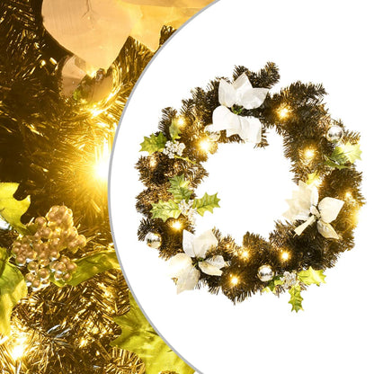 vidaXL Christmas Wreath with LED Lights Black 60 cm PVC - black & silver