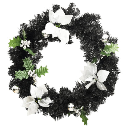 vidaXL Christmas Wreath with LED Lights Black 60 cm PVC - black & silver