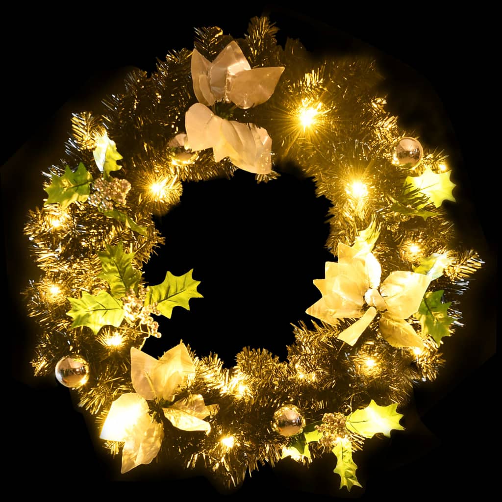 vidaXL Christmas Wreath with LED Lights Black 60 cm PVC - black & silver
