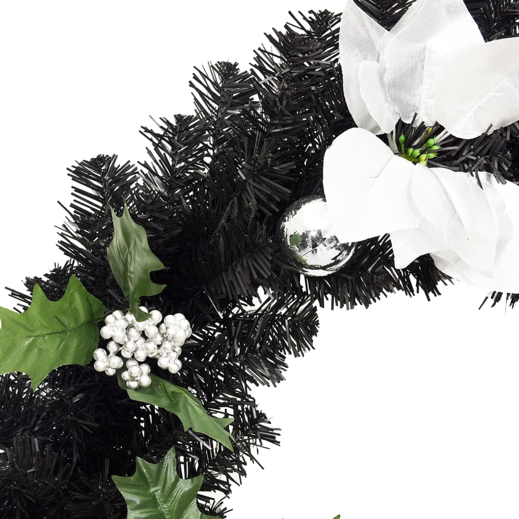 vidaXL Christmas Wreath with LED Lights Black 60 cm PVC - black & silver