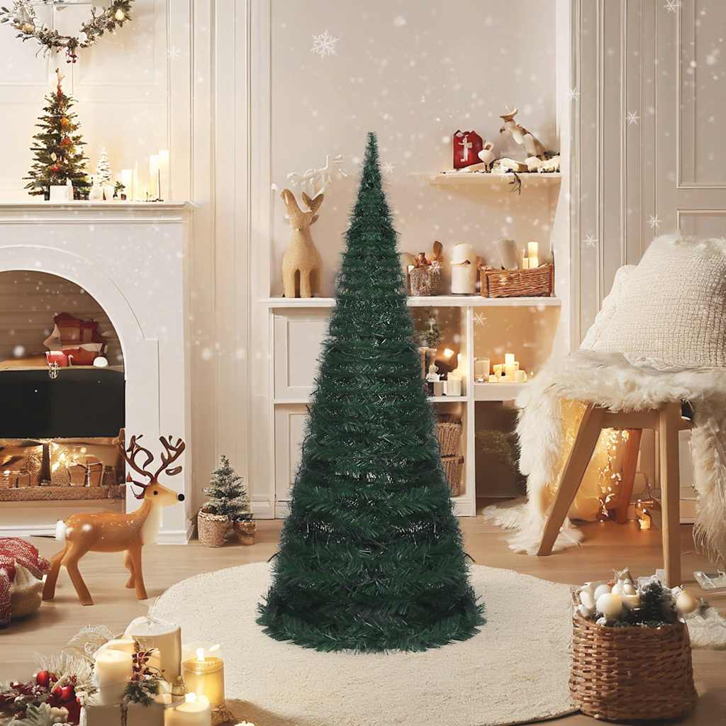 vidaXL Pop-up String Artificial Pre-lit Christmas Tree Green 150 cm - 150 x 50 cm