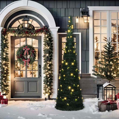 vidaXL Pop-up String Artificial Pre-lit Christmas Tree Green 210 cm - 210 x 71 cm