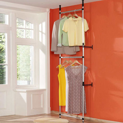 321105 vidaXL Telescopic Wardrobe System with Rods Aluminium - Silver - 70 x 28.5 x 300 cm
