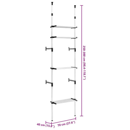 321106 vidaXL Telescopic Wardrobe System with Shelves Aluminium - Silver - 70 x 40 x 300 cm