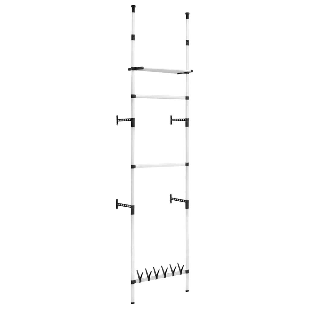 321107 vidaXL Telescopic Wardrobe System with Rods and Shelf Aluminium - Silver - 65 x 40 x 300 cm