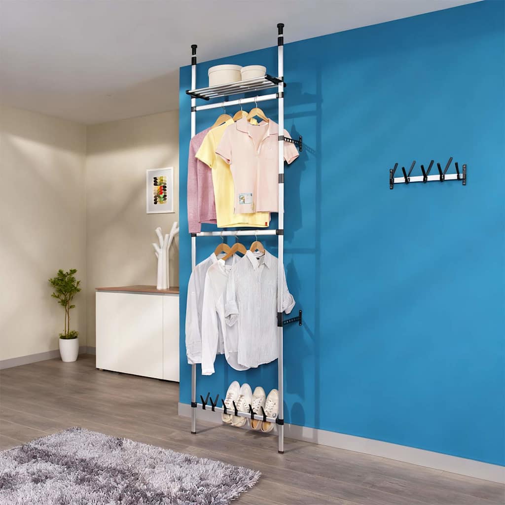 321107 vidaXL Telescopic Wardrobe System with Rods and Shelf Aluminium - Silver - 65 x 40 x 300 cm