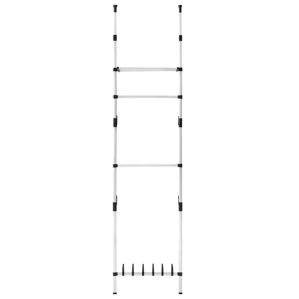 321107 vidaXL Telescopic Wardrobe System with Rods and Shelf Aluminium - Silver - 65 x 40 x 300 cm
