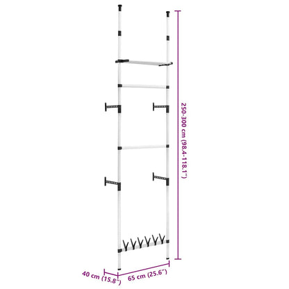 321107 vidaXL Telescopic Wardrobe System with Rods and Shelf Aluminium - Silver - 65 x 40 x 300 cm