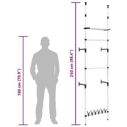 321107 vidaXL Telescopic Wardrobe System with Rods and Shelf Aluminium - Silver - 65 x 40 x 300 cm