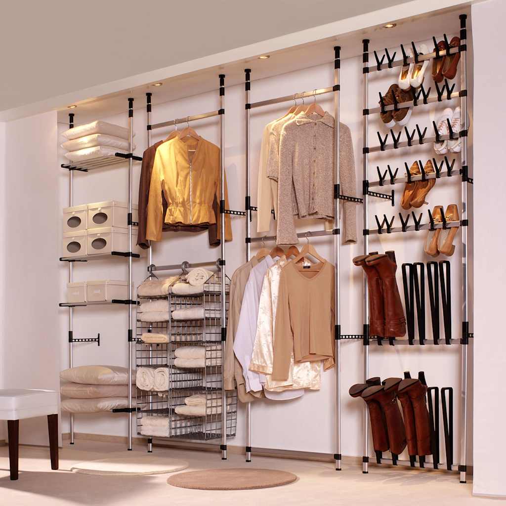 321112 vidaXL Telescopic Wardrobe System with Rods Aluminium - Silver - 110 x 28 x 300 cm
