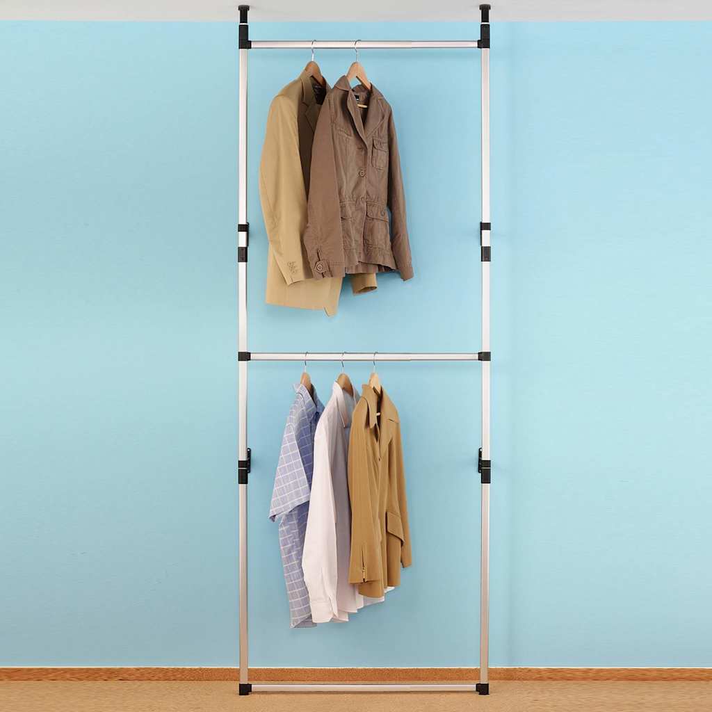 321112 vidaXL Telescopic Wardrobe System with Rods Aluminium - Silver - 110 x 28 x 300 cm
