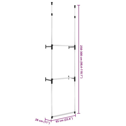 321112 vidaXL Telescopic Wardrobe System with Rods Aluminium - Silver - 110 x 28 x 300 cm