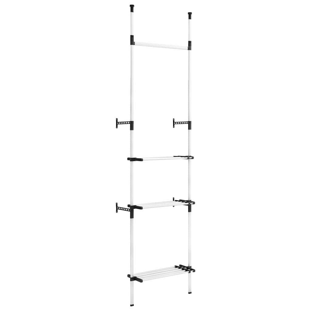 321113 vidaXL Telescopic Wardrobe System with Rods and Shelf Aluminium - Silver - 115 x 40 x 300 cm