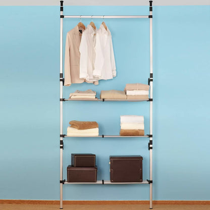 321113 vidaXL Telescopic Wardrobe System with Rods and Shelf Aluminium - Silver - 115 x 40 x 300 cm