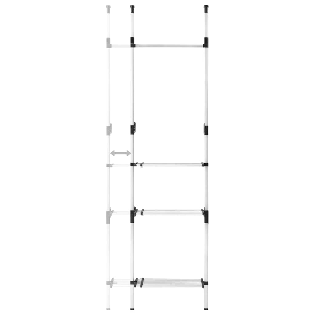 321113 vidaXL Telescopic Wardrobe System with Rods and Shelf Aluminium - Silver - 115 x 40 x 300 cm