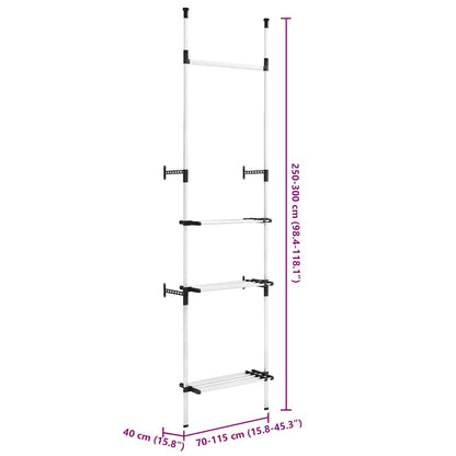 321113 vidaXL Telescopic Wardrobe System with Rods and Shelf Aluminium - Silver - 115 x 40 x 300 cm
